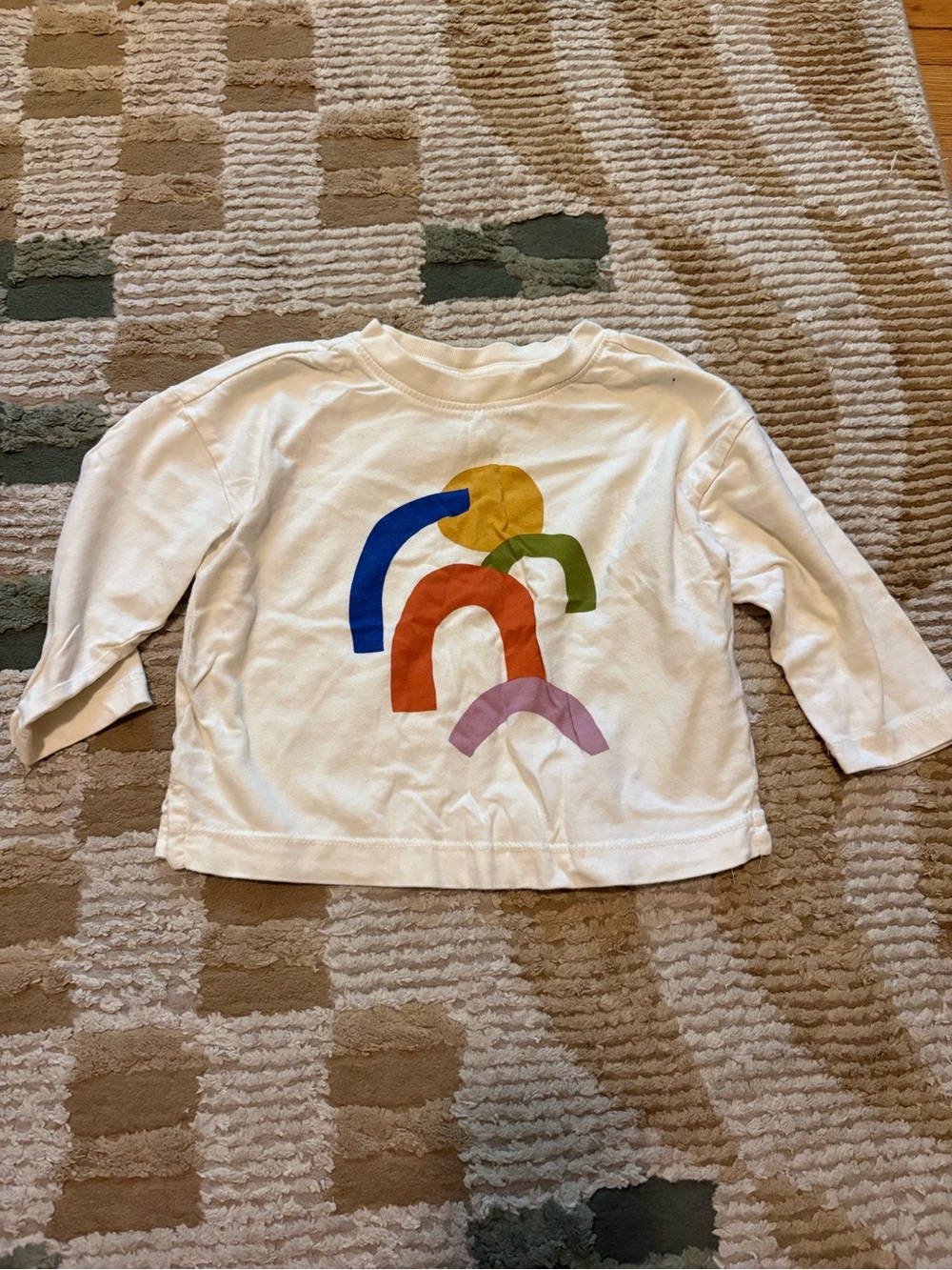Cream Kids Long-Sleeve Graphic Tee with Colorful Arches